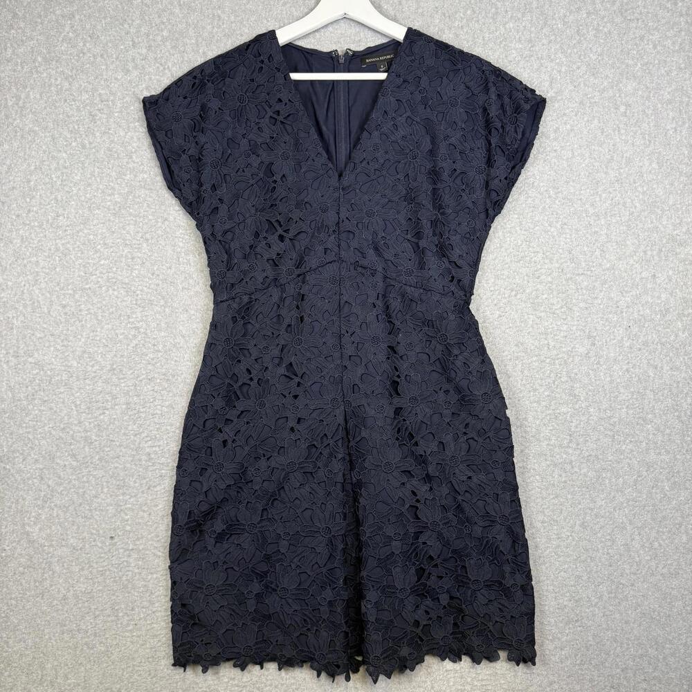 Banana Republic Lace Overlay V-Neck Mini Dress Women's Size 6 Black
